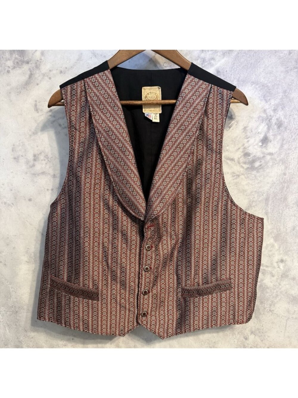 Vintage Wah Maker Frontier USA Vest Silver Geometric Western Size XL